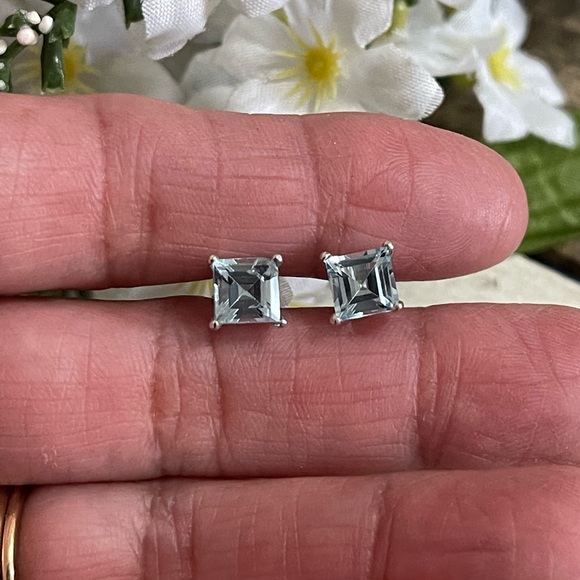 925 Blue Topaz Stud Earrings - Picture 6 of 12